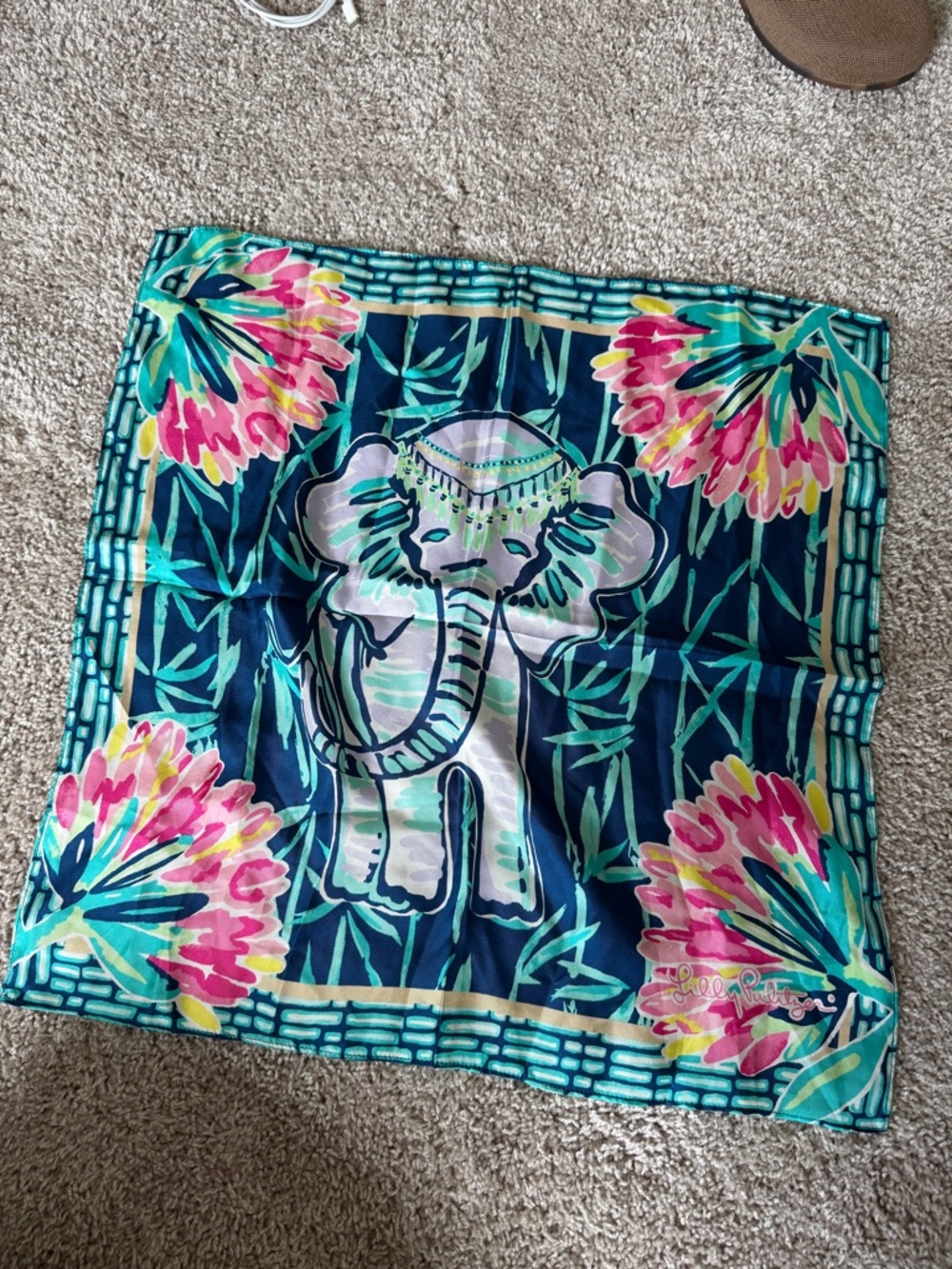 Lilly Pulitzer Multicolor Tropical Silk Scarf with Navy Accents